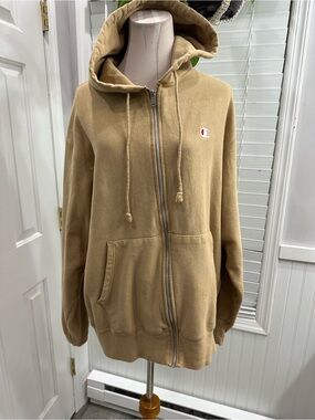 Reverse weave Champion Tan Zip-Up Hoodie with Hood